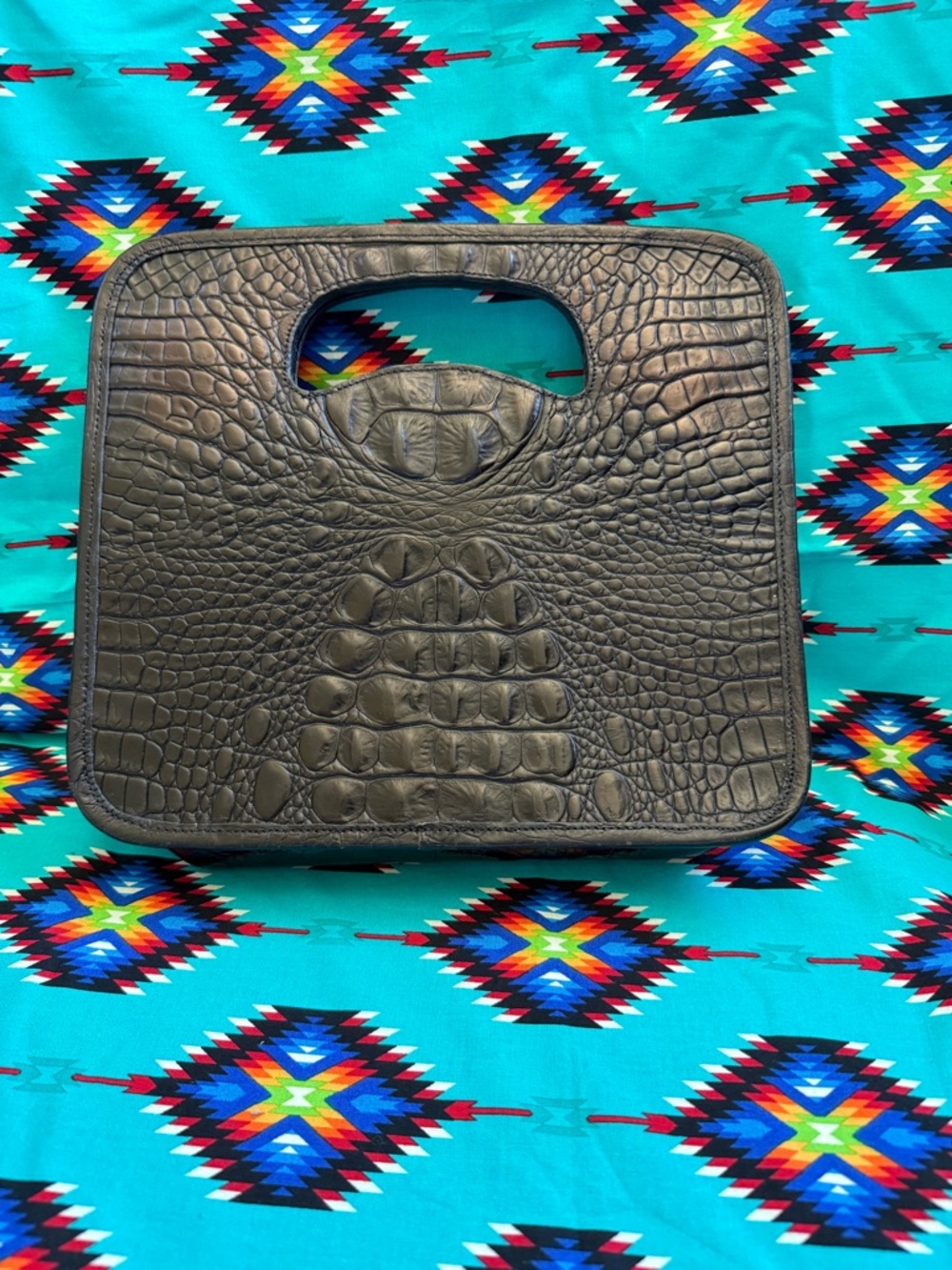 VINTAGE 🐊 LEATHER Croc-Embossed Square Handle Clutch